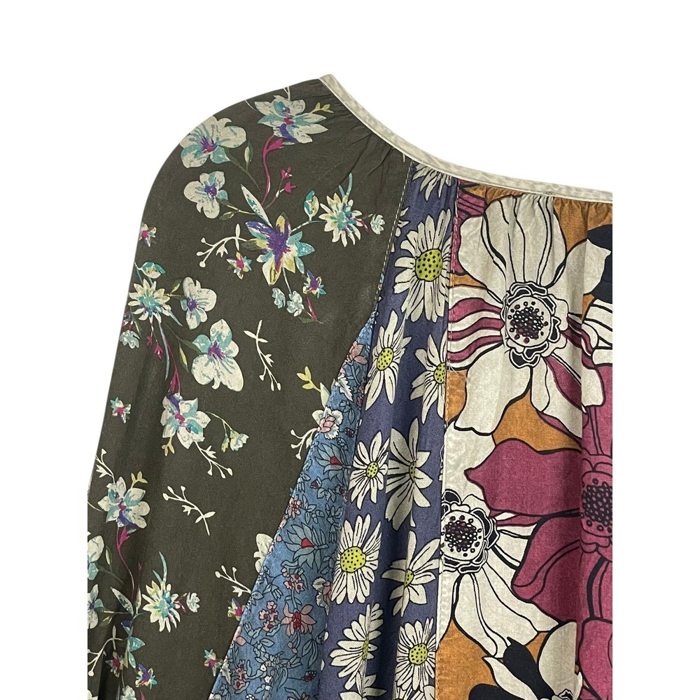 Young Threads Est Med-Large Boho Sage Floral Patchwork Embroidered Bell Sleeve - Picture 9 of 16